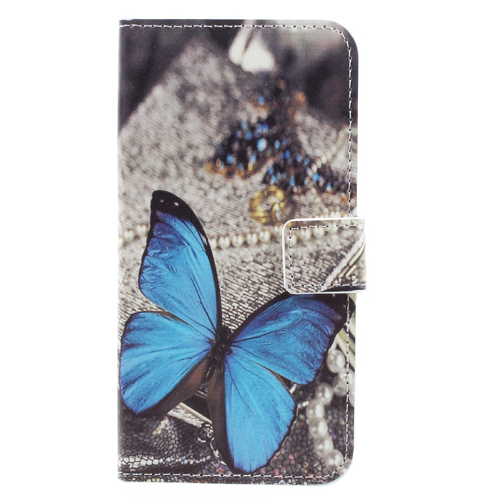 Patterned Leather Stand Mobile Case for Samsung Galaxy A3 (2017) - Blue Butterfly-3