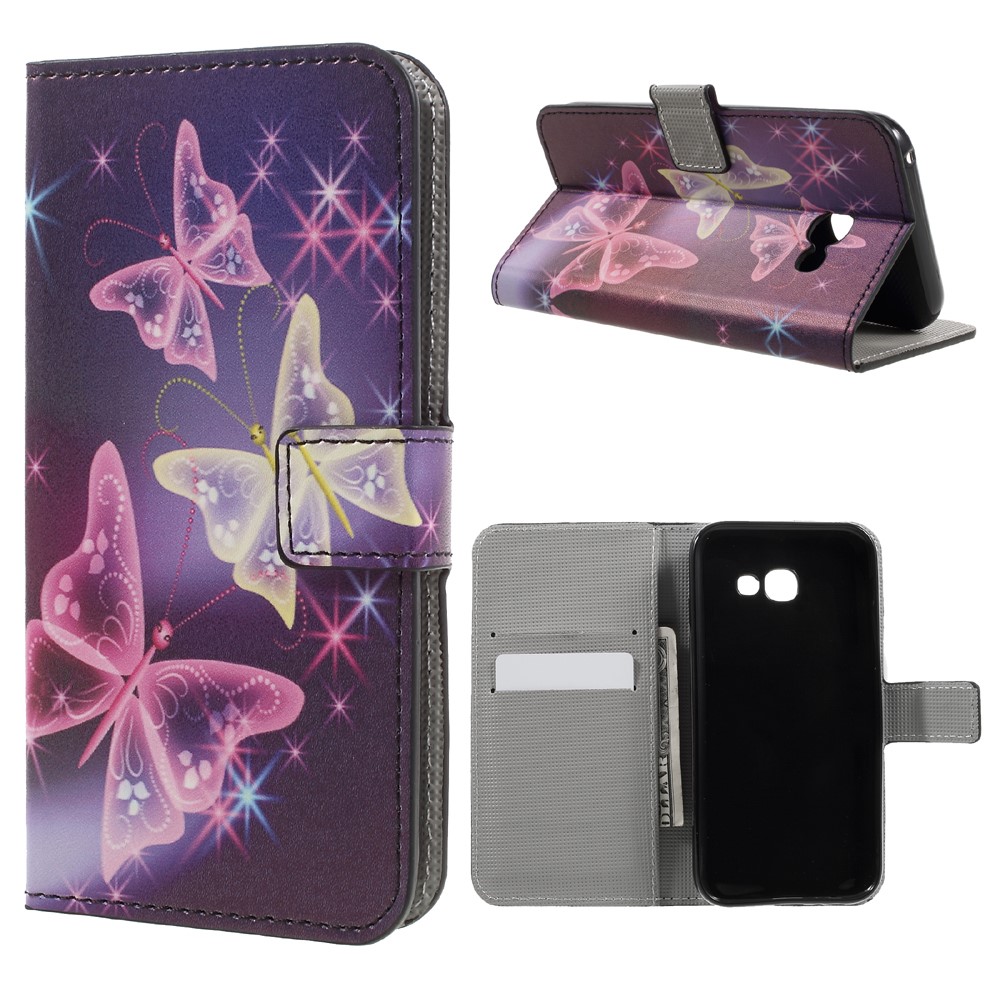 Cubierta De Soporte De Cuero Estampado Para Samsung Galaxy A5 (2017) - Mariposas Brillantes