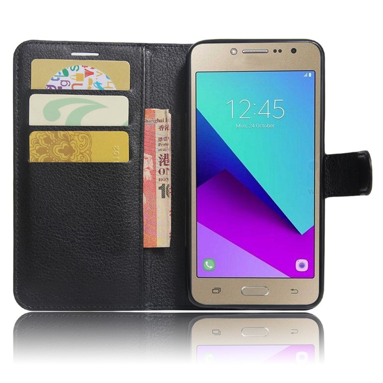 Bolsa de couro sintético de couro Litchi para Samsung Galaxy J2 Prime - negro-5