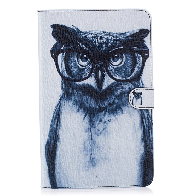 

For Samsung Galaxy Tab A 10.1 (2016) T580 T585 Patterned Leather Card Slots Case - Owl Wearing Glasses, Galaxy Tab A 10.1 (2016)