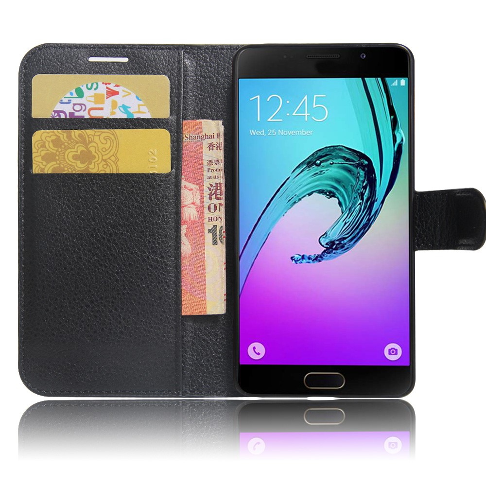 For Samsung Galaxy A3 (2017) Wallet Stand Leather Mobile Case Litchi Grain - Black-5