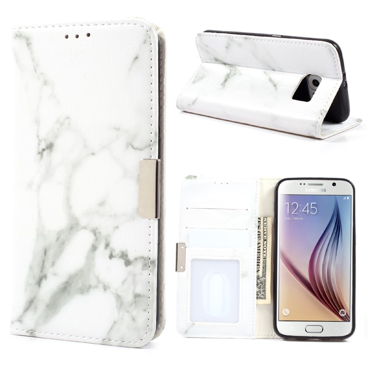 Marmor Textur Leder Brieftasche Telefonabdeckung für Samsung Galaxy S6 G920 - grau-1