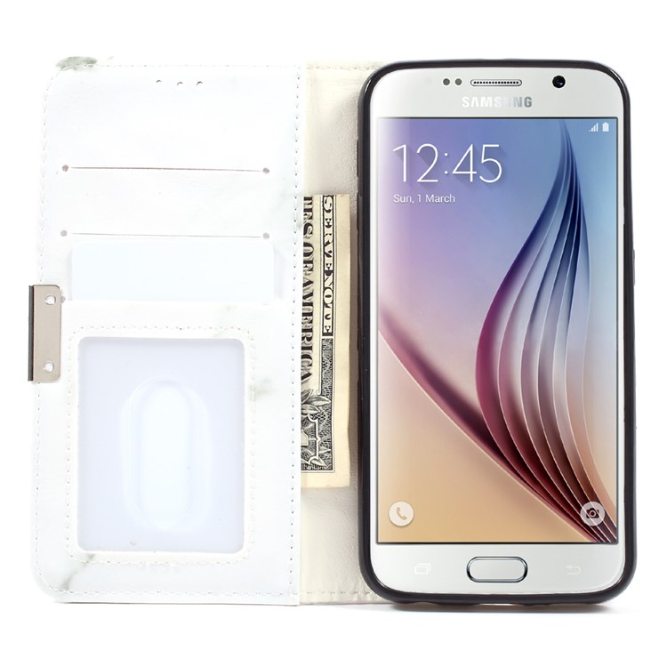 Marmor Textur Leder Brieftasche Telefonabdeckung für Samsung Galaxy S6 G920 - grau-6