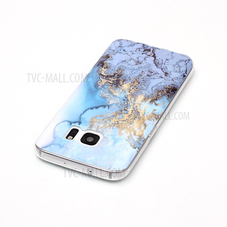 Modèle en Marbre IMD Case de Protection TPU Douce Pour Samsung Galaxy S7 SM-G930 - Bébé Bleu-5