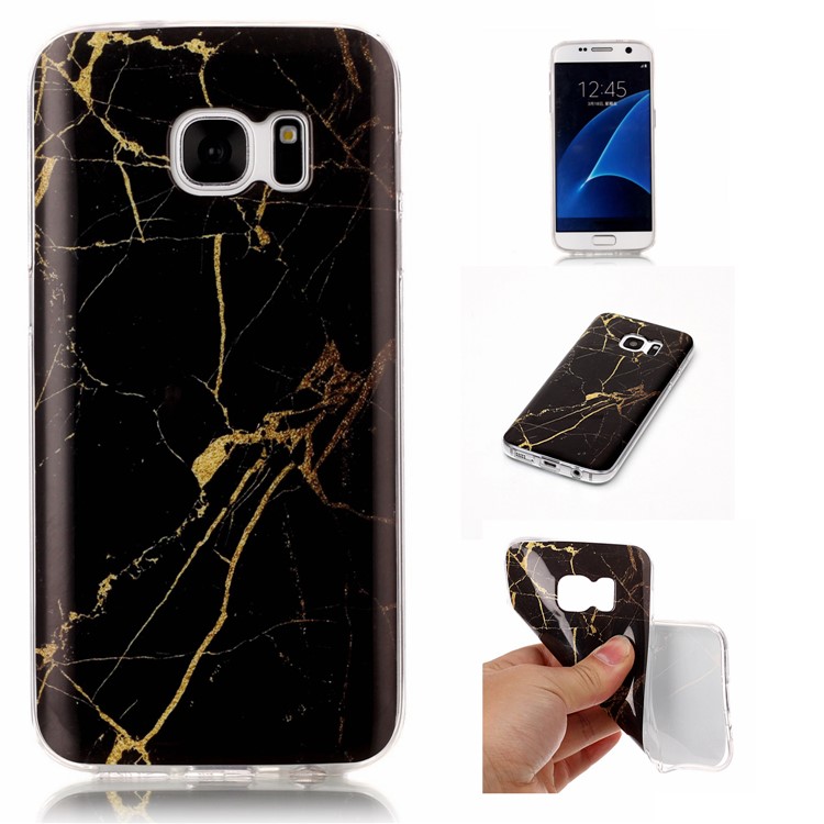 Marmor Muster IMD Weichen TPU Gelee Fall Für Samsung Galaxy S7 SM-G930 - Schwarz-1