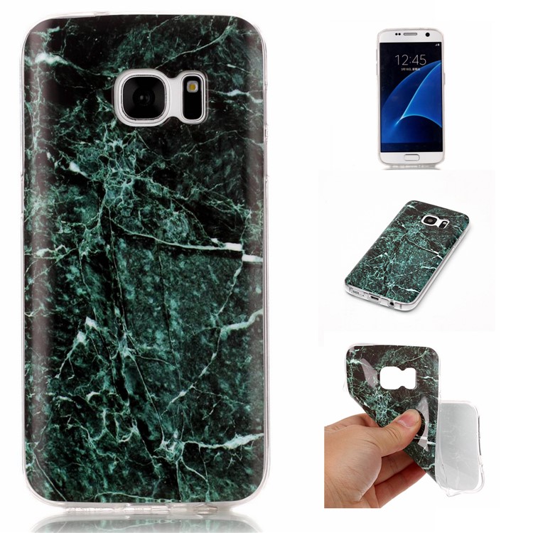 Marble Pattern IMD TPU Jelly Case for Samsung Galaxy S7 SM-G930 - Blackish Green-1