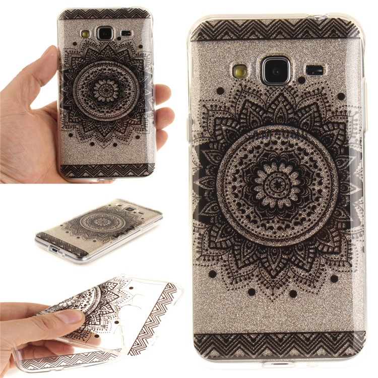 

Patterned Clear IMD TPU Protective Cover for Samsung Galaxy J3 (2016) / J3 - Black Mandala and Chevron, Galaxy J3 (2016)