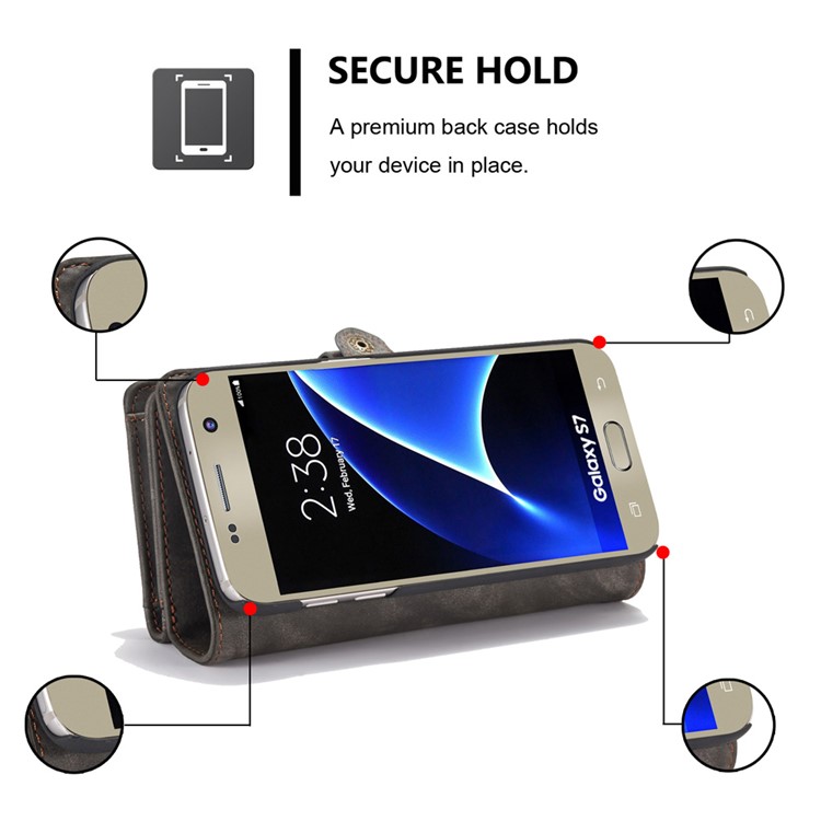 CASEME Multifunktionale 2-in-1 Reißverschluss Brieftasche Split Ledertasche Für Samsung Galaxy S7 G930 - Schwarz-10