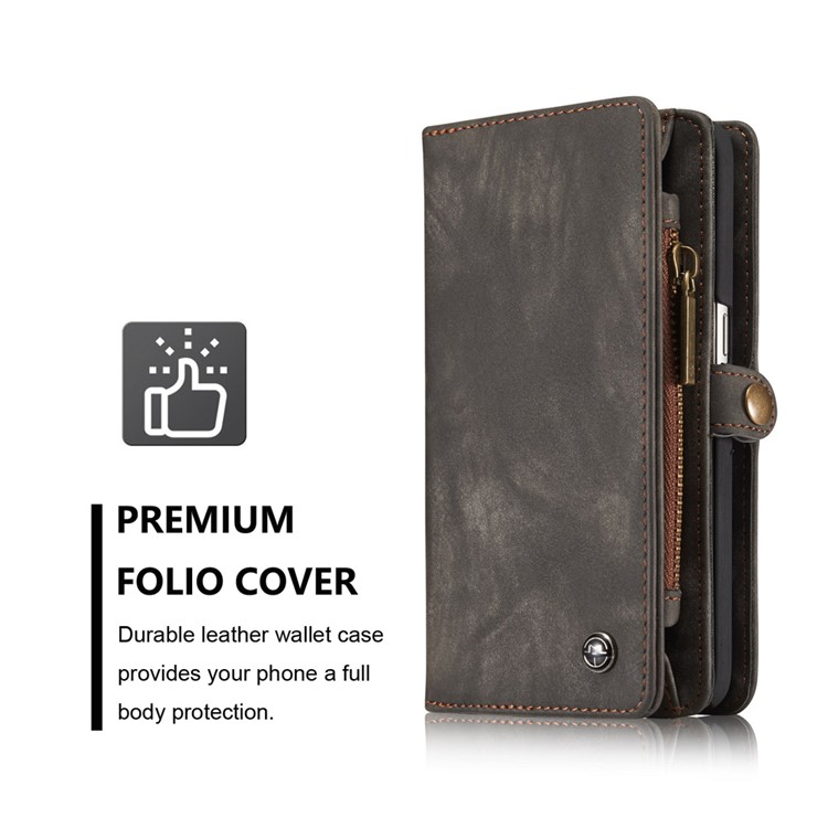 CASEME Multifunktionale 2-in-1 Reißverschluss Brieftasche Split Ledertasche Für Samsung Galaxy S7 G930 - Schwarz-3