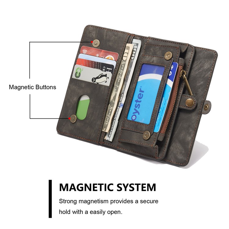 CASEME Multifunktionale 2-in-1 Reißverschluss Brieftasche Split Ledertasche Für Samsung Galaxy S7 G930 - Schwarz-9