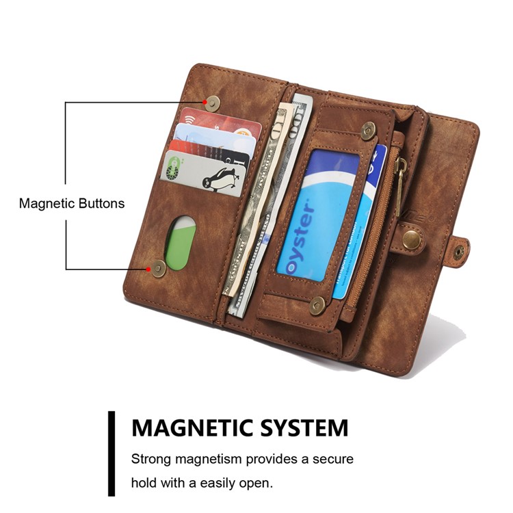 CASEME Multifunktionale 2-in-1 Zipper Wallet Split Leder Telefon Shell Fall für Samsung Galaxy S7 G930 - Braun-7