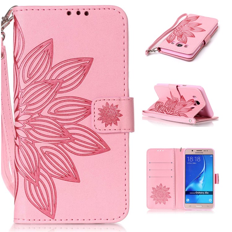 Imprint PU Leather Wallet Case for Samsung Galaxy J5 (2016) J510 - Henna Lotus / Pink-1