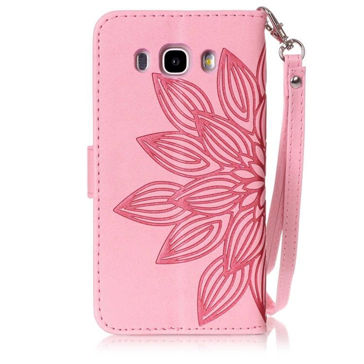 Imprint PU Leather Wallet Case for Samsung Galaxy J5 (2016) J510 - Henna Lotus / Pink-3