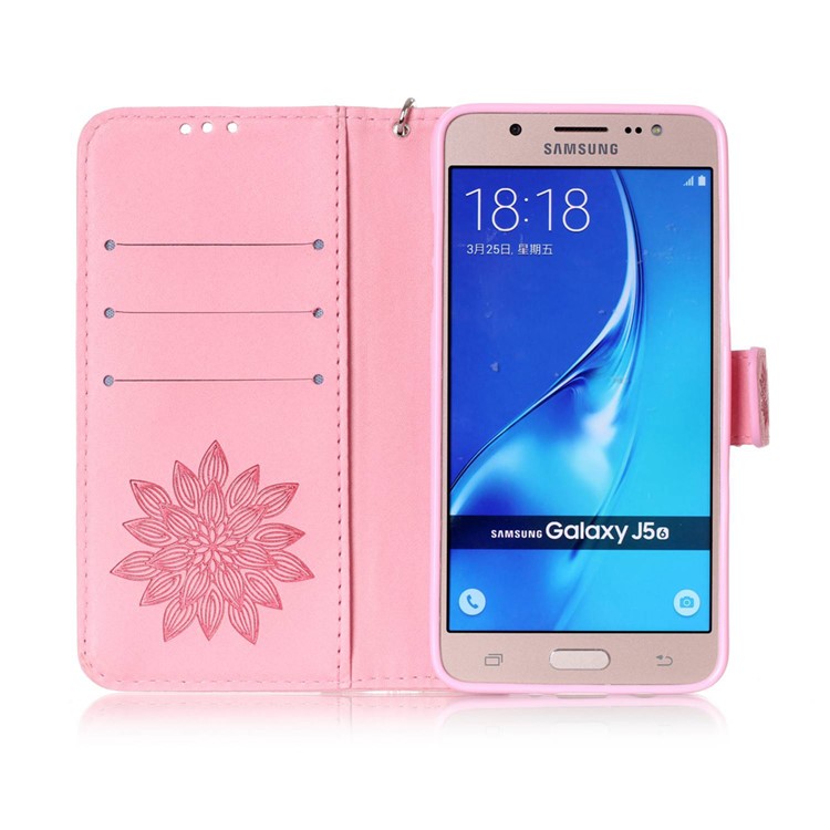 Imprint PU Leather Wallet Case for Samsung Galaxy J5 (2016) J510 - Henna Lotus / Pink-4