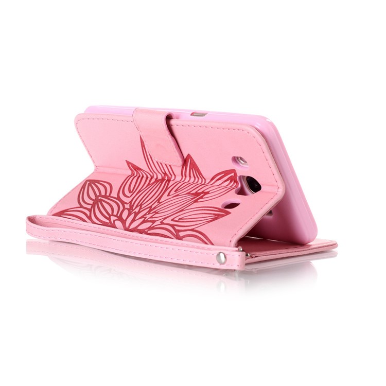 Imprint PU Leather Wallet Case for Samsung Galaxy J5 (2016) J510 - Henna Lotus / Pink-5