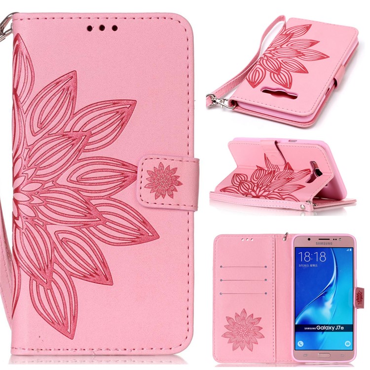Imprint Wallet Stand Leather Phone Case for Samsung Galaxy J7 (2016) J710 - Henna Lotus / Pink-1