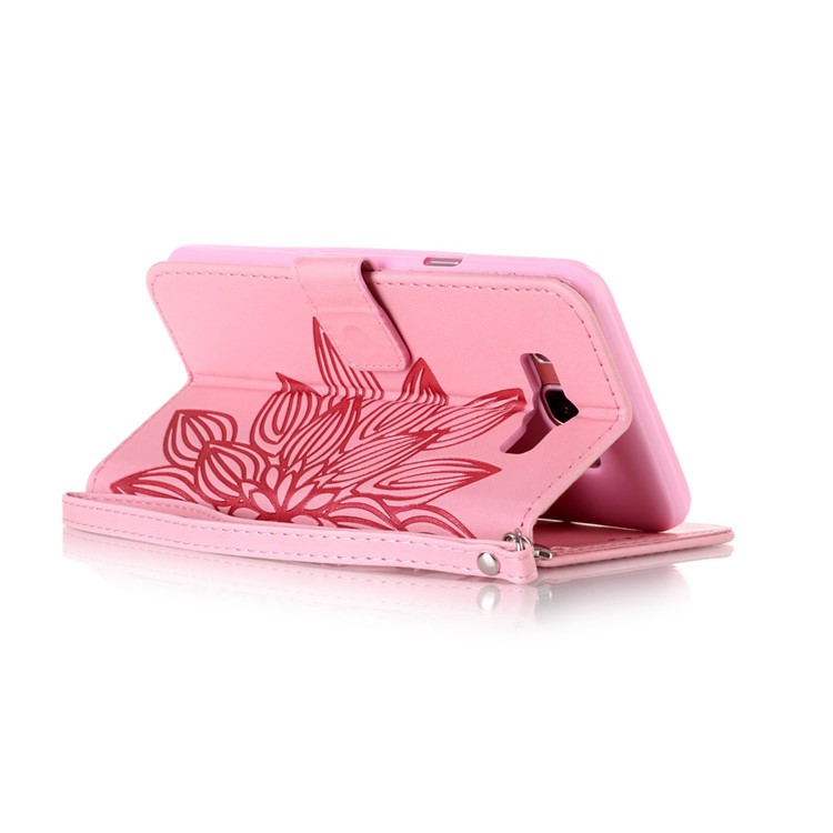 Imprint Wallet Stand Leather Phone Case for Samsung Galaxy J7 (2016) J710 - Henna Lotus / Pink-5