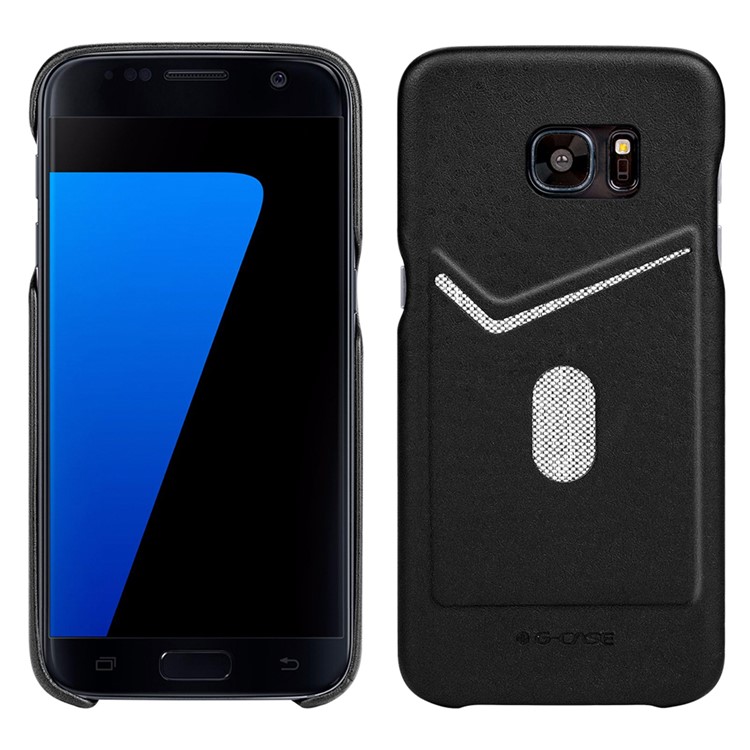 G-CASE Ostrich Texture Leather Coated Hard Phone Case with Card Slot for Samsung Galaxy S7 G930 - Black-1
