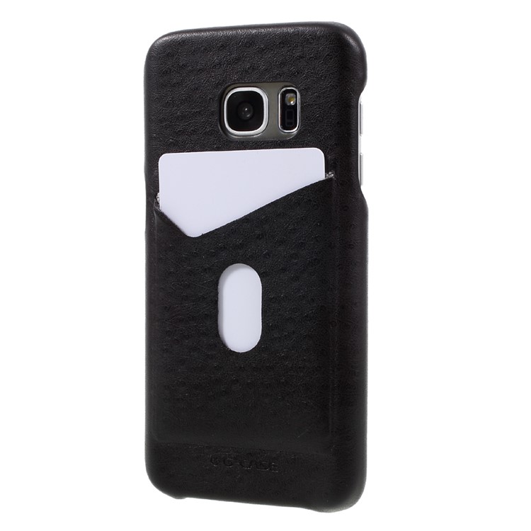 G-CASE Ostrich Texture Leather Coated Hard Phone Case with Card Slot for Samsung Galaxy S7 G930 - Black-2