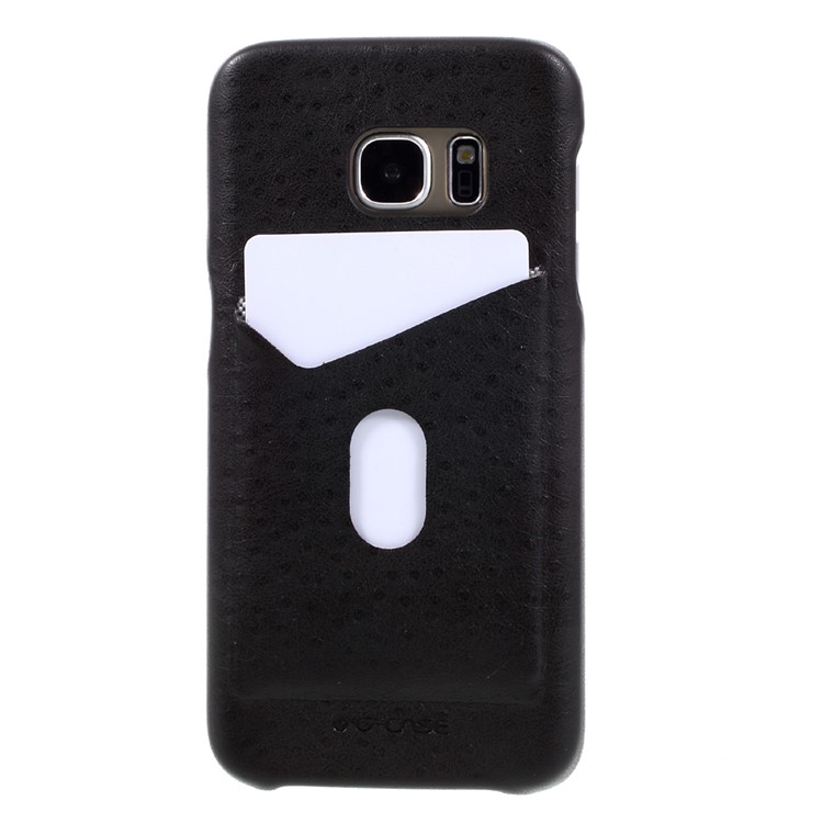 G-CASE Ostrich Texture Leather Coated Hard Phone Case with Card Slot for Samsung Galaxy S7 G930 - Black-4