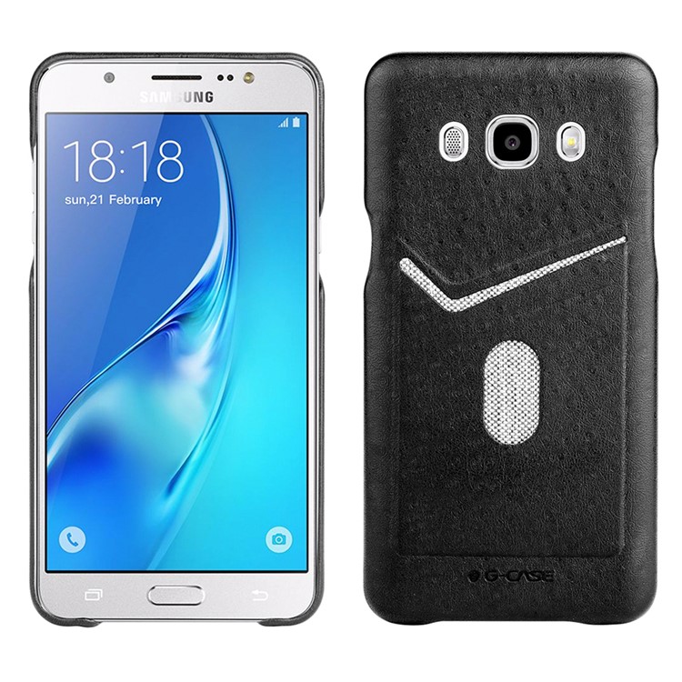 G-CASE Ostrich Texture Leather Coated Hard Phone Case with Card Slot for Samsung Galaxy J7 (2016) - Black-1