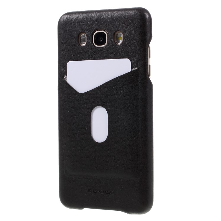 G-CASE Ostrich Texture Leather Coated Hard Phone Case with Card Slot for Samsung Galaxy J7 (2016) - Black-2