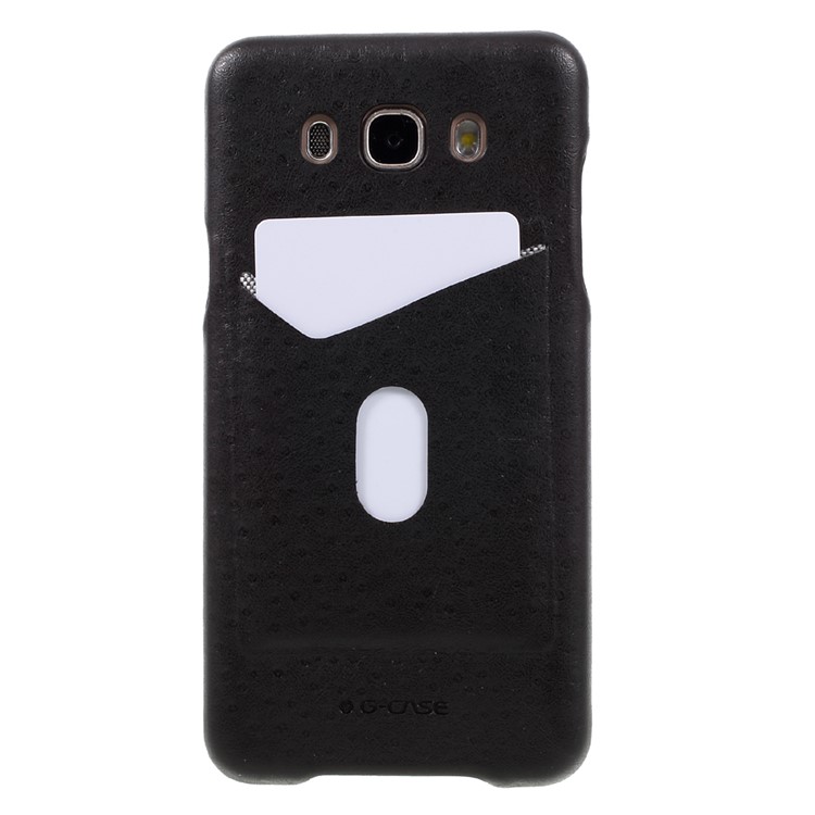 G-CASE Ostrich Texture Leather Coated Hard Phone Case with Card Slot for Samsung Galaxy J7 (2016) - Black-4