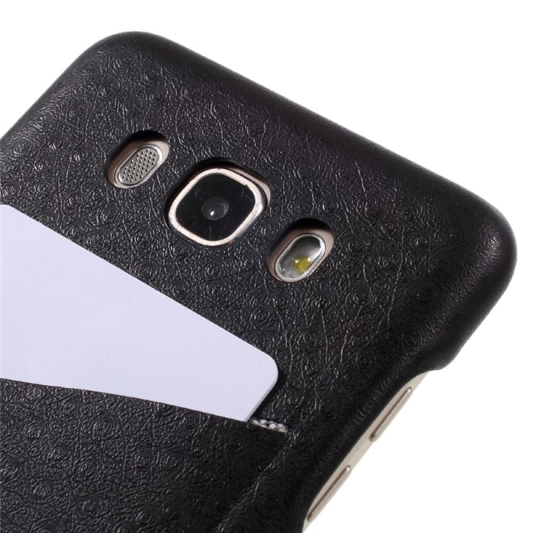 G-CASE Ostrich Texture Leather Coated Hard Phone Case with Card Slot for Samsung Galaxy J7 (2016) - Black-5