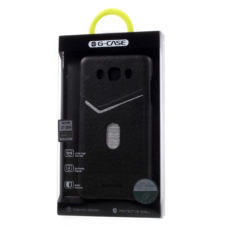G-CASE Ostrich Texture Leather Coated Hard Phone Case with Card Slot for Samsung Galaxy J7 (2016) - Black-8