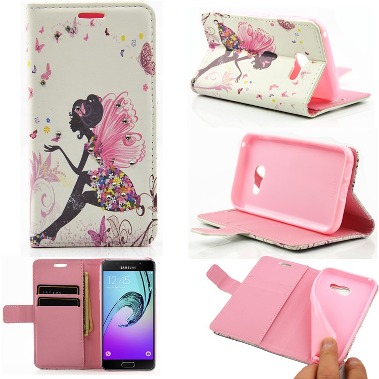 Patterned Rhinestones Wallet Leather Stand Case for Samsung Galaxy A3 (2017) - Butterfly Fairy-1