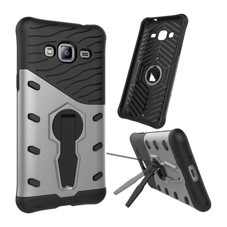 Armor PC + TPU Hybrid Case with Kickstand for Samsung Galaxy J3 - Silver-1