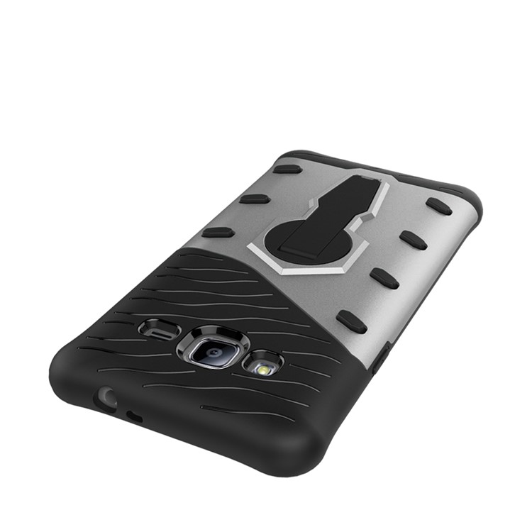 Armor PC + TPU Hybrid Case with Kickstand for Samsung Galaxy J3 - Silver-10