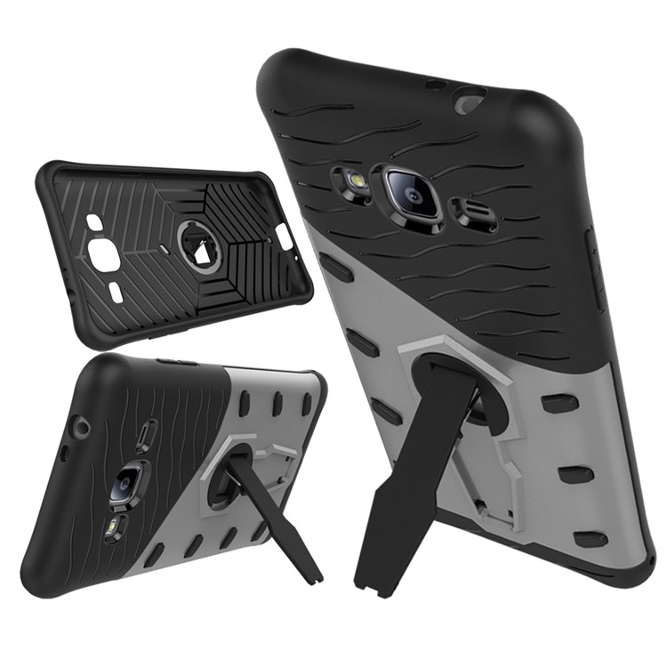 Armor PC + TPU Hybrid Case with Kickstand for Samsung Galaxy J3 - Silver-2