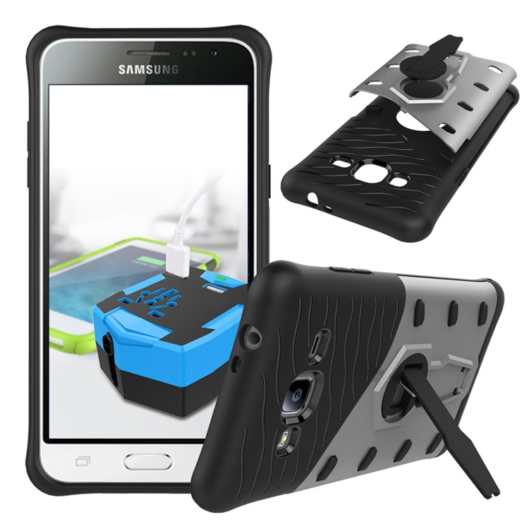 Armor PC + TPU Hybrid Case with Kickstand for Samsung Galaxy J3 - Silver-3