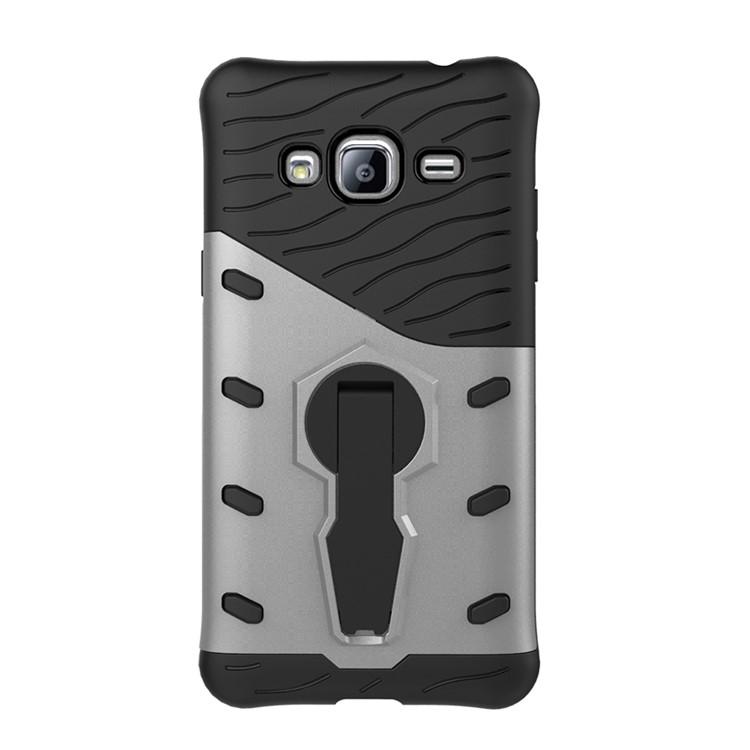 Armor PC + TPU Hybrid Case with Kickstand for Samsung Galaxy J3 - Silver-4