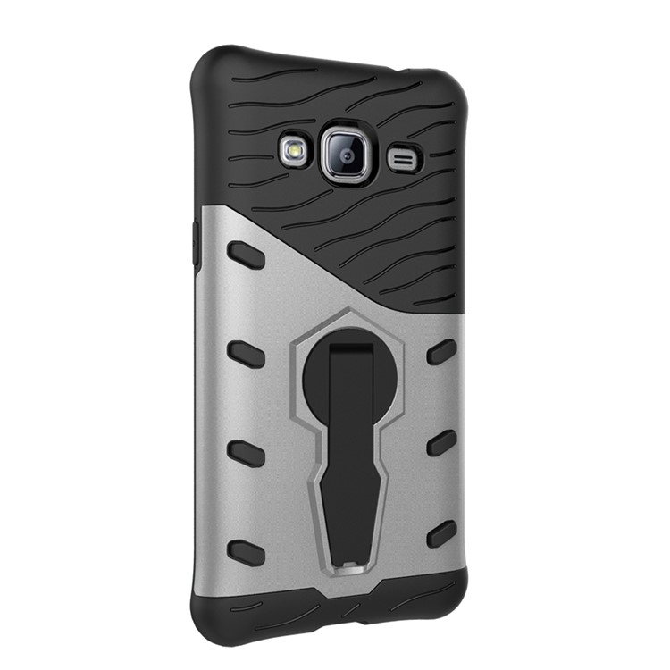 Armor PC + TPU Hybrid Case with Kickstand for Samsung Galaxy J3 - Silver-5