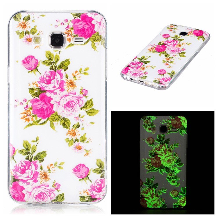 Luminous IMD TPU TPU Mobile Phone Shell for Samsung Galaxy J7 SM-J700F - Blooming Peonies-1