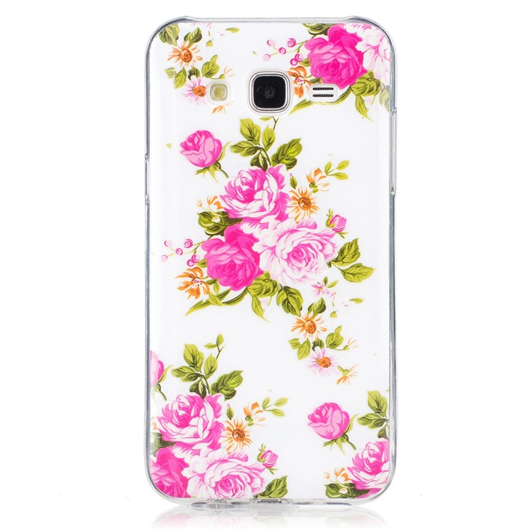 Luminous IMD TPU TPU Mobile Phone Shell for Samsung Galaxy J7 SM-J700F - Blooming Peonies-2
