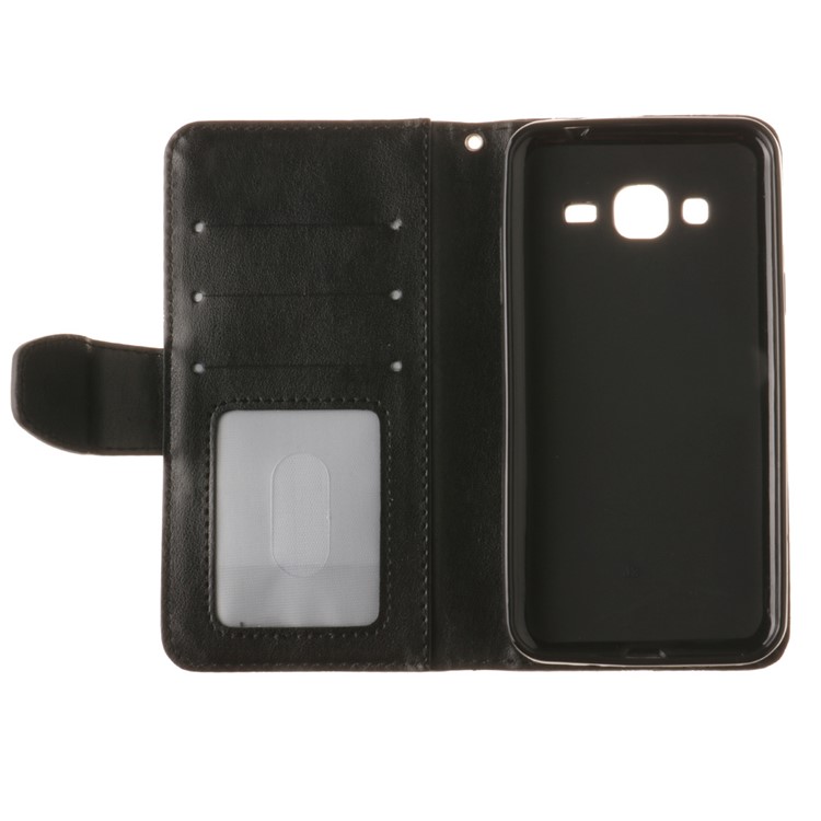 Imprinted Maple Leaf Wallet Leather Phone Case for Samsung Galaxy J3 (2016) / J3 - Black-11
