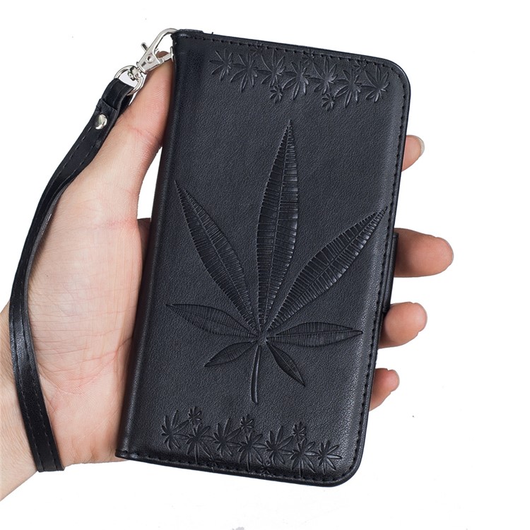 Imprinted Maple Leaf Wallet Leather Phone Case for Samsung Galaxy J3 (2016) / J3 - Black-12