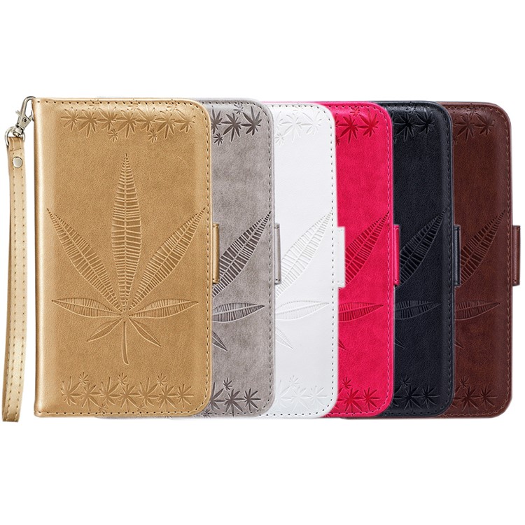 Imprinted Maple Leaf Wallet Leather Phone Case for Samsung Galaxy J3 (2016) / J3 - Black-14