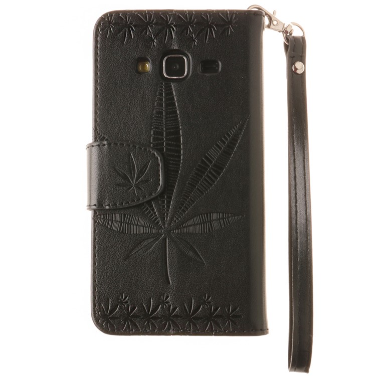 Imprinted Maple Leaf Wallet Leather Phone Case for Samsung Galaxy J3 (2016) / J3 - Black-3