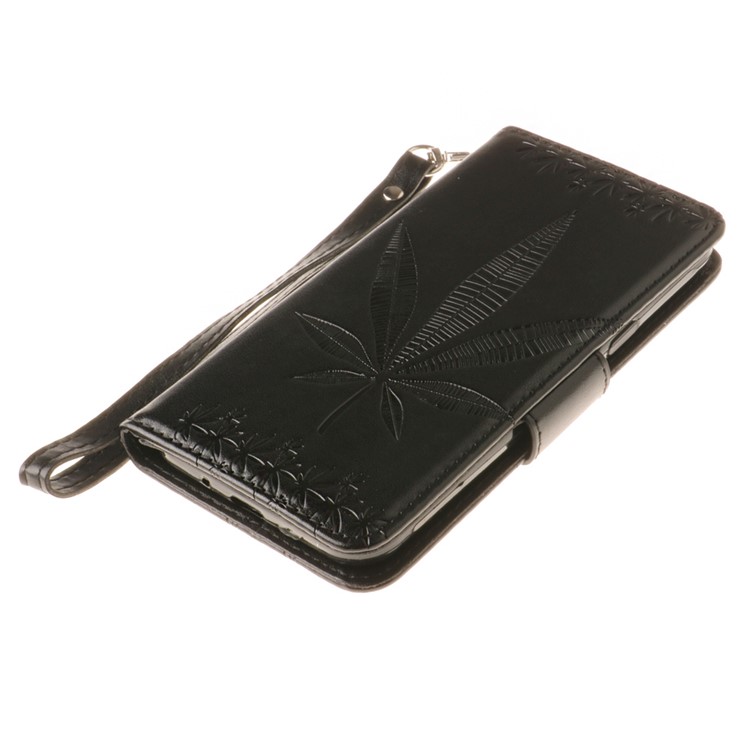 Imprinted Maple Leaf Wallet Leather Phone Case for Samsung Galaxy J3 (2016) / J3 - Black-4