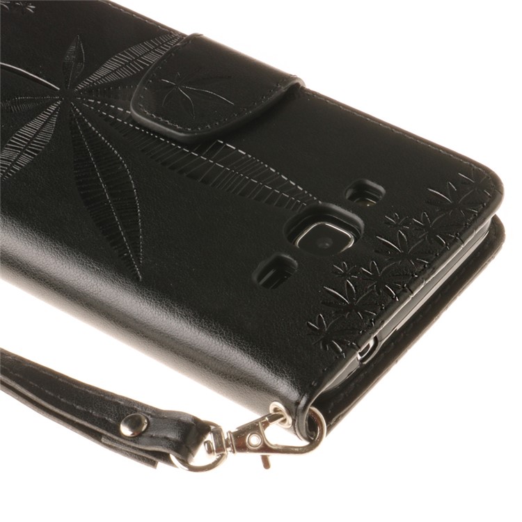Imprinted Maple Leaf Wallet Leather Phone Case for Samsung Galaxy J3 (2016) / J3 - Black-6