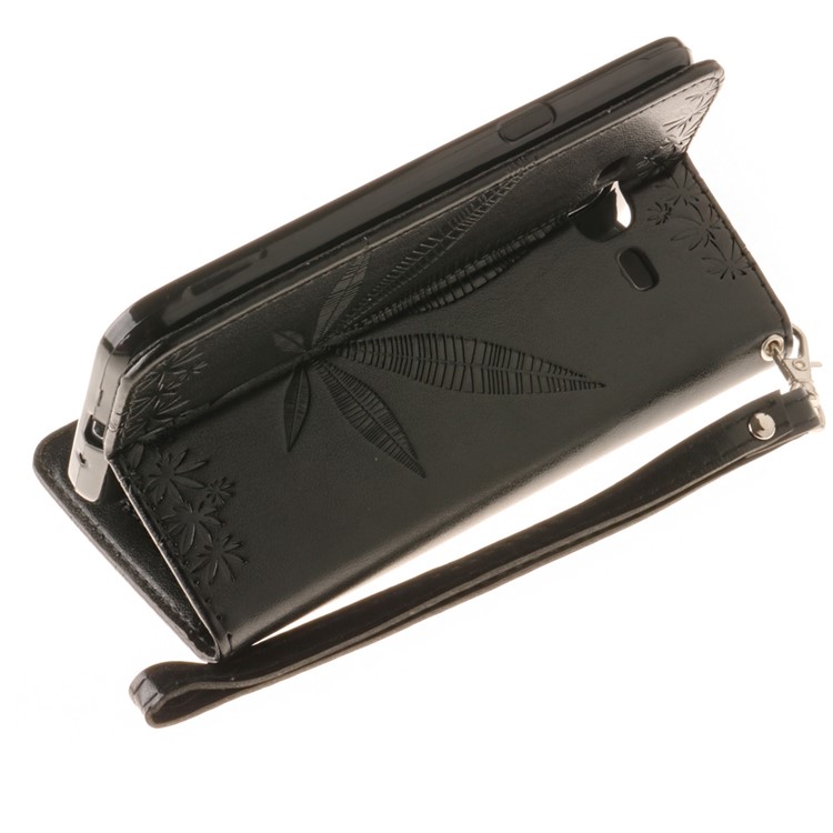 Imprinted Maple Leaf Wallet Leather Phone Case for Samsung Galaxy J3 (2016) / J3 - Black-9