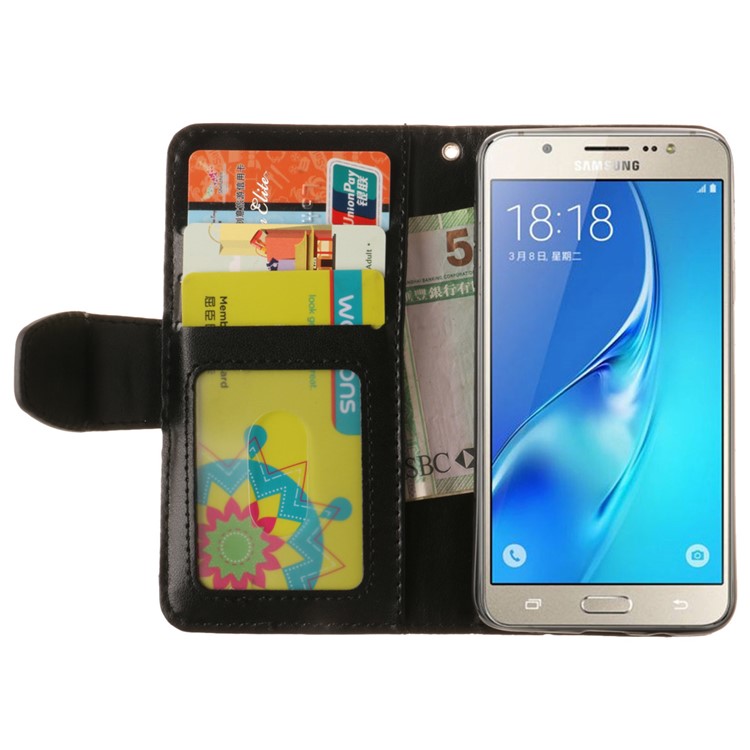 For Samsung Galaxy J5 (2016) J510 Imprint Maple Leaves Wallet Leather Phone Case with Stand - Black-10
