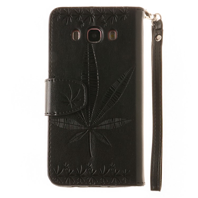 For Samsung Galaxy J5 (2016) J510 Imprint Maple Leaves Wallet Leather Phone Case with Stand - Black-3