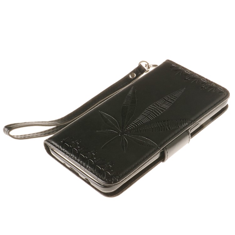 For Samsung Galaxy J5 (2016) J510 Imprint Maple Leaves Wallet Leather Phone Case with Stand - Black-4