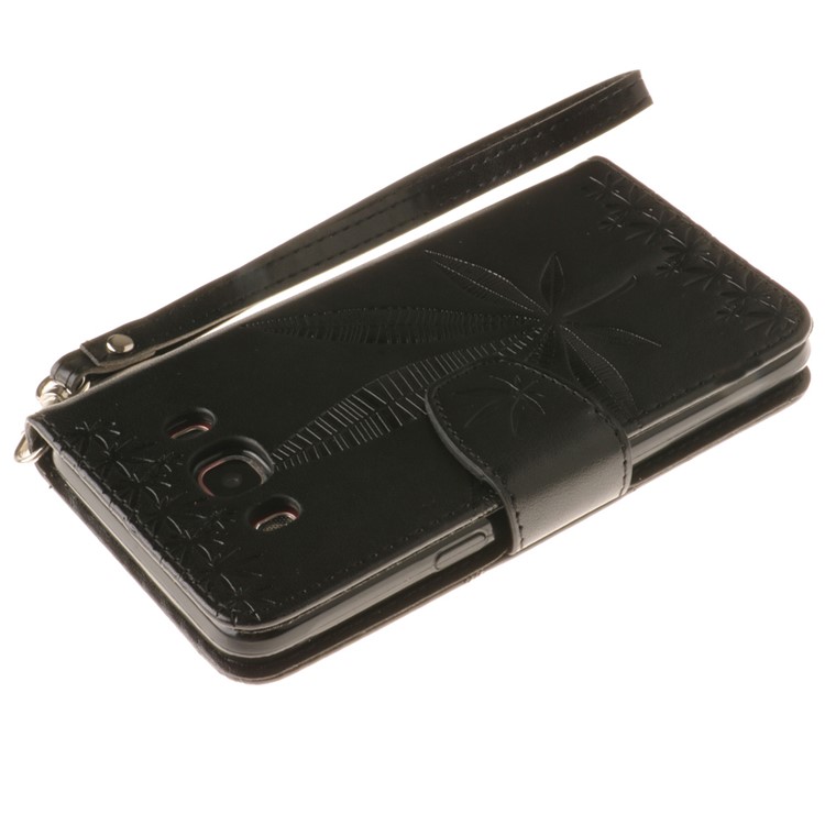 For Samsung Galaxy J5 (2016) J510 Imprint Maple Leaves Wallet Leather Phone Case with Stand - Black-5