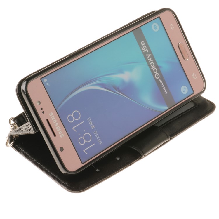 For Samsung Galaxy J5 (2016) J510 Imprint Maple Leaves Wallet Leather Phone Case with Stand - Black-8